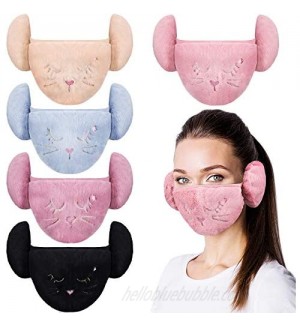 5 Pieces Winter Fuzzy Earmuff for Women Girls Cute Face Covering Ear Warmers Cartoon Half Balaclava