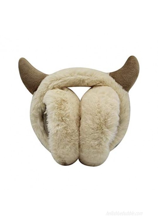 Cute Ox Horn Furry Foldable EarMuffs Ear Cover Winter Thermal Earwarmer for Kids Girls Women