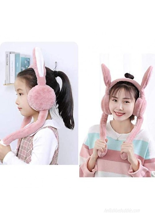 Errlli Women's Winter Plush Earwarmer Bunny Earmuffs with Moving Jumping Rabbit Ears Windproof Airbag Ear Bag White Large