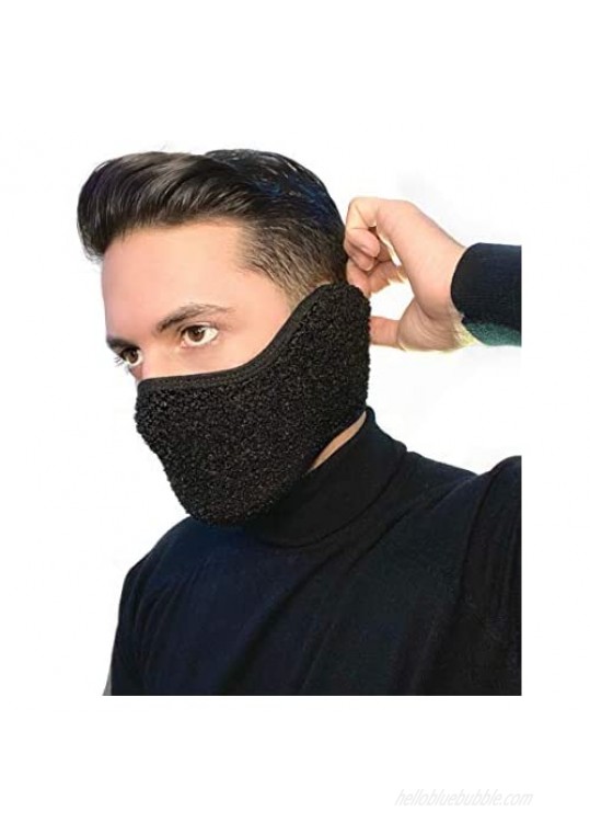 Face Mask With Ear Muffs - Unisex Outdoor Winter Fuzzy Mask (black gray pink)