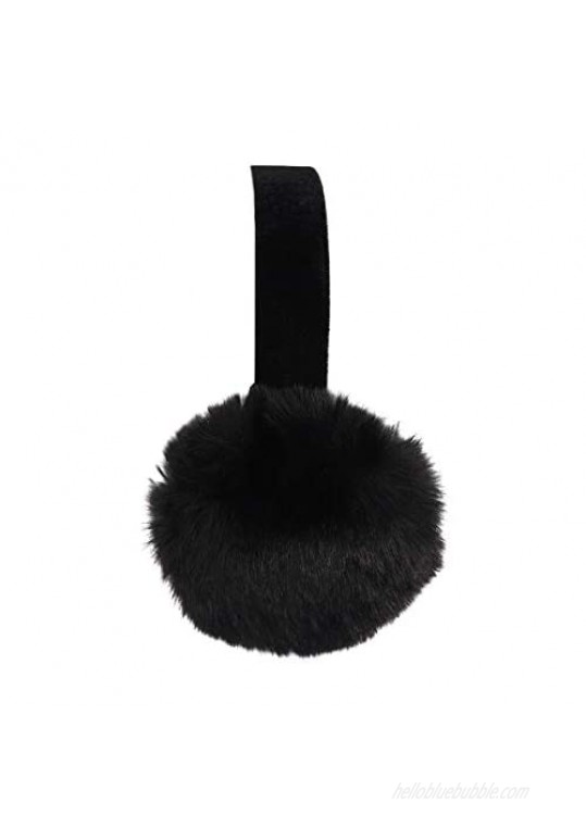 surell Faux Mink Earmuff with Black Velvet Comfort Band - Fake Fur Winter Accessory - Warm Fashion Ear Muff - Stylish Ear Warmers - Soft Fuzzy Headwarmer - Fluffy Headwear - (Black)