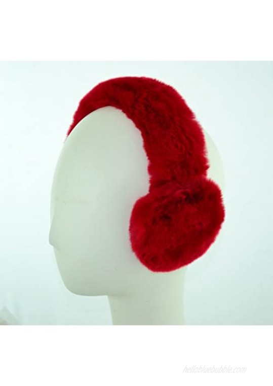 Surell Genuine Red Rex Rabbit Fur Earmuffs with Soft All Fur Non Adjustable Band - Winter Fashion Ear Warmers Perfect Elegant Women's Luxury Gift