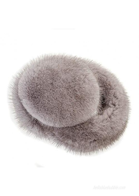 surell Mink Earmuff with Fur Halo Band - Winter Ear Muffs - Cold Weather Fashion (Grey)