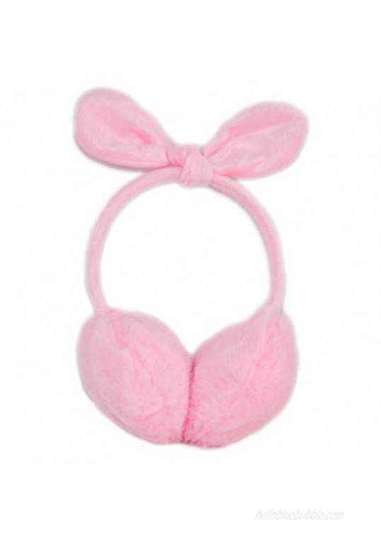 Winter Faux Fur Bunny Earmuffs Adjustable Fuzzy Earmuff Headband with Bowtie