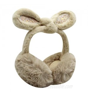 Women Girls Cute Foldable Earmuff Colorful Plush Winter Warm Earmuff with Cute Sequin Rabbit Ear
