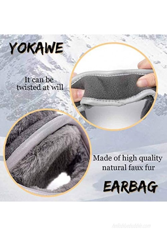 Yokawe Winter Ear Muffs Warm Gray Fuzzy Reflective Edge Earmuffs Soft Foldable Faux Fur Outdoor Ear Warmers for Women and Men