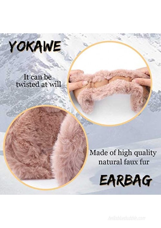 Yokawe Winter Ear Muffs Warm Khaki Furry Fleece Earmuffs Soft Foldable Outdoor Ear Warmers for Women and Men