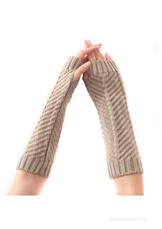 1Pair Long Arm Warmer Fingerless Gloves Cable Knit Arm Warmers Knit Thumb Hole Gloves Grey