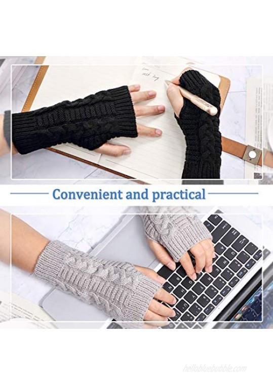 2 Pieces Women Warm Slouchy Beanie Hats with 2 Pairs Cable Knit Fingerless Gloves Thumbhole Arm Warmers