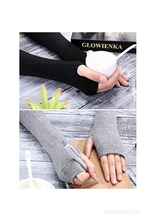 4 Pairs Long Fingerless Gloves Warmer Thumbhole Elbow Length Gloves for Women (Black Light Grey)