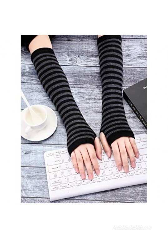 4 Pairs Punk Gothic Long Fingerless Gloves Halloween Knitted Arm Warmer Elbow Length Gloves Thumb Hole Gloves for Winter Holiday Supplies