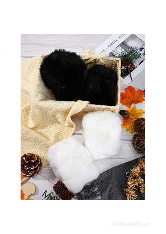 4 Pairs Women Wrist Warmers Faux Fur Arm Cuffs Winter Warm Warmers for Costume Gifts