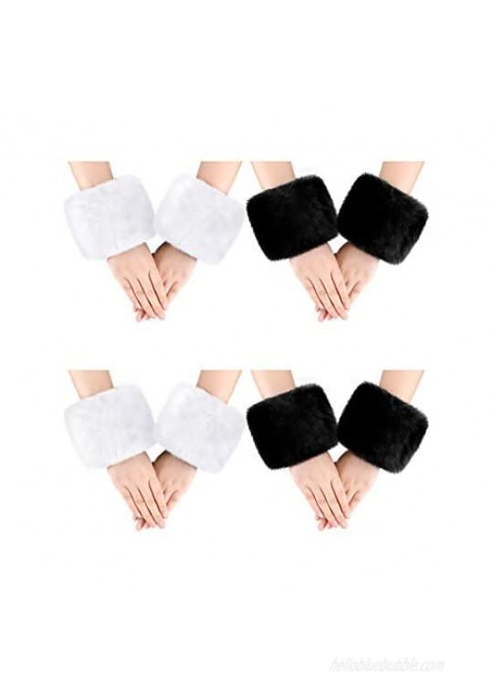 4 Pairs Women Wrist Warmers Faux Fur Arm Cuffs Winter Warm Warmers for Costume Gifts