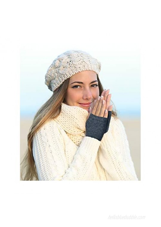 4 Pairs Wrist Fingerless Gloves with Thumb Hole Unisex Cashmere Warm Gloves (Color Set 4)