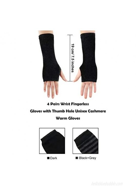 4 Pairs Wrist Fingerless Gloves with Thumb Hole Unisex Cashmere Warm Gloves (Color Set 3)