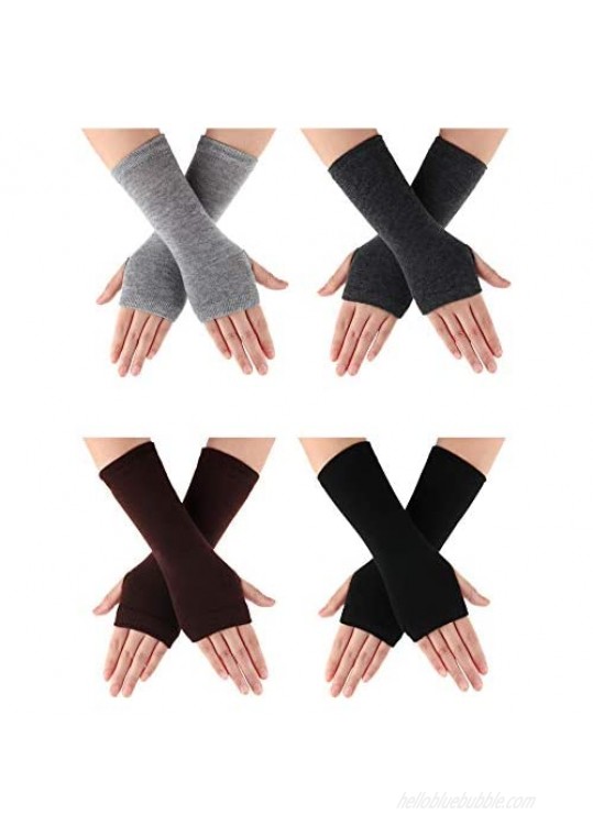 4 Pairs Wrist Fingerless Gloves with Thumb Hole Unisex Cashmere Warm Gloves (Color Set 4)