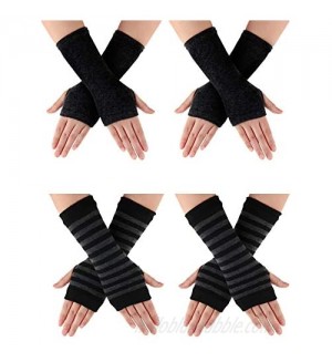 4 Pairs Wrist Fingerless Gloves with Thumb Hole Unisex Cashmere Warm Gloves (Color Set 3)