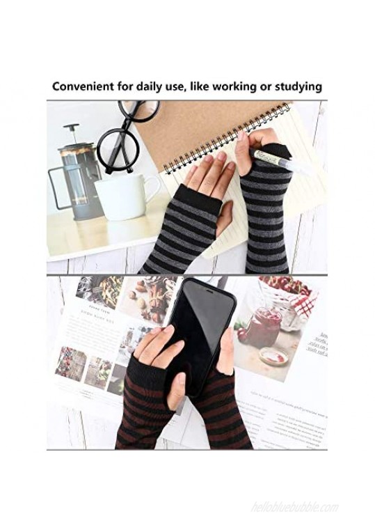 6 Pairs Women Long Fingerless Gloves Arm Warmers Knit Thumbhole Stretchy Gloves (Color Set 3)