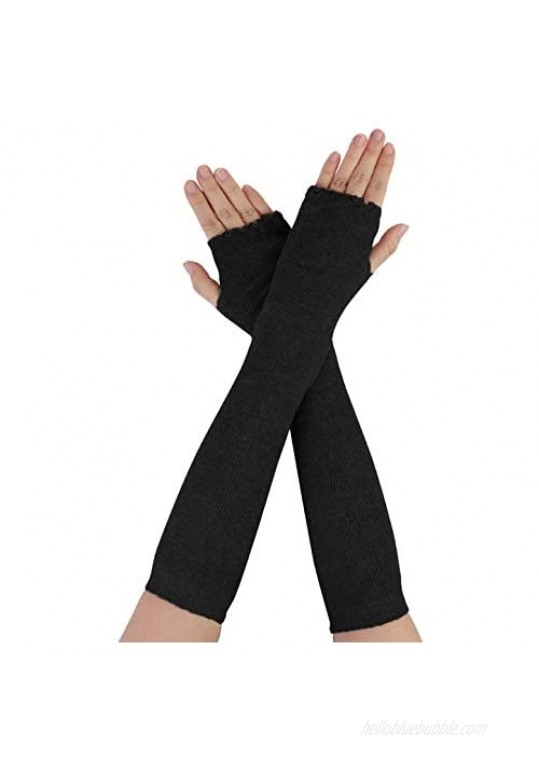 Allegra K Lady Knitted Thumb Hole Ruffled Wrist Arm Warmer Fingerless Gloves Pair Black