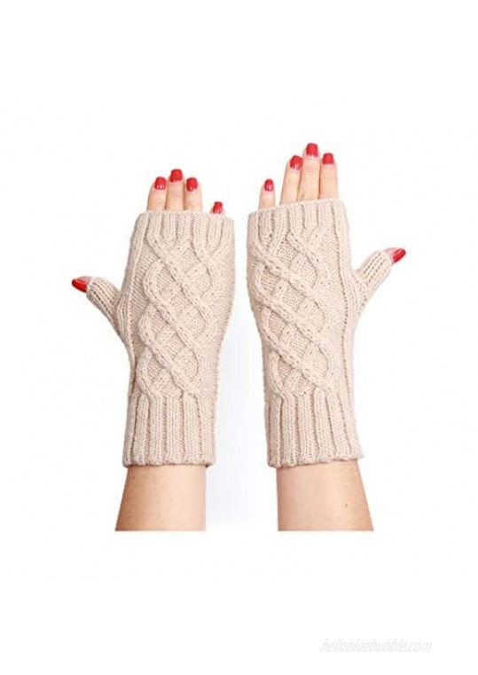 Alpaca Wool Hand-knit Cable Texting Gloves - Fingerless Mittens - Wrist Hand & Arm Warmers
