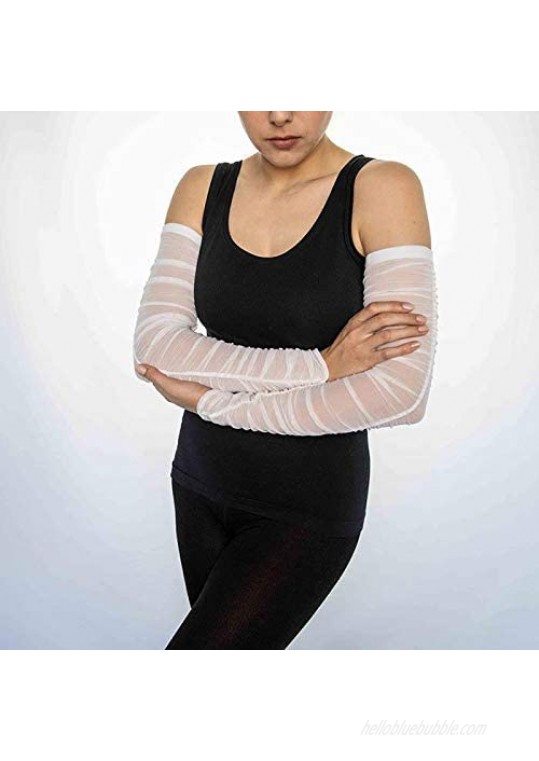 Alta 8 Fashion Arm Sleeves Arm Warmers for Women Long Fingerless Gloves Ethical Clothing (Mesh - Rouche - White Large)