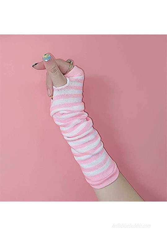 Arm Warmers Winter Fingerless Gloves Knit Warmers with Thumb Hole for Women Girls Pink