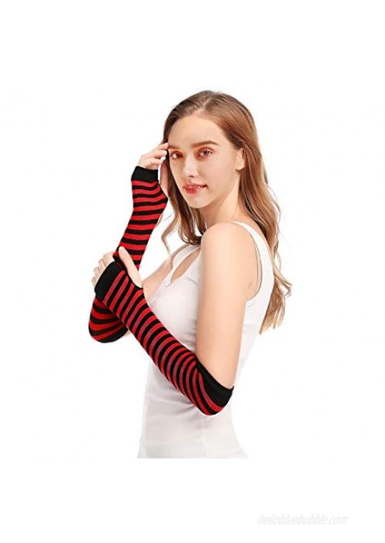 Bellady 3 Pairs Striped Arm Warmers Fingerless Gloves for Women