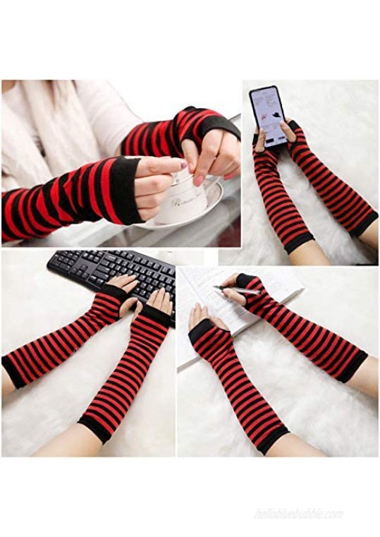Bellady 3 Pairs Striped Arm Warmers Fingerless Gloves for Women