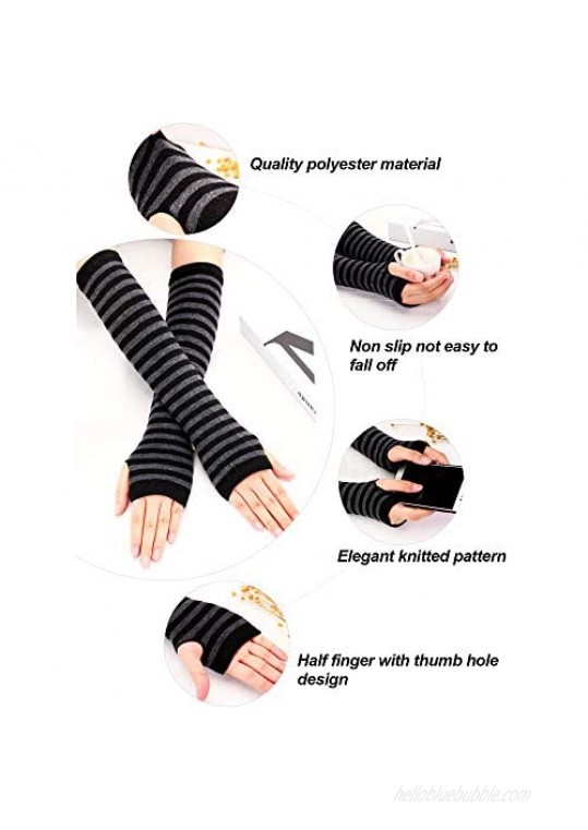 Bememo 4 Pairs Punk Gothic Long Fingerless Gloves Knitted Arm Warmer Elbow Length Gloves Thumb Hole Gloves