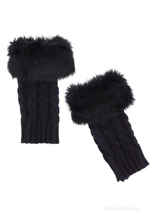 Bienvenu Knit Fingerless Gloves for Women Arm Warmers with Faux Fur Winter Fingerless Mittens