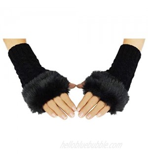 Bienvenu Knit Fingerless Gloves for Women  Arm Warmers with Faux Fur  Winter Fingerless Mittens