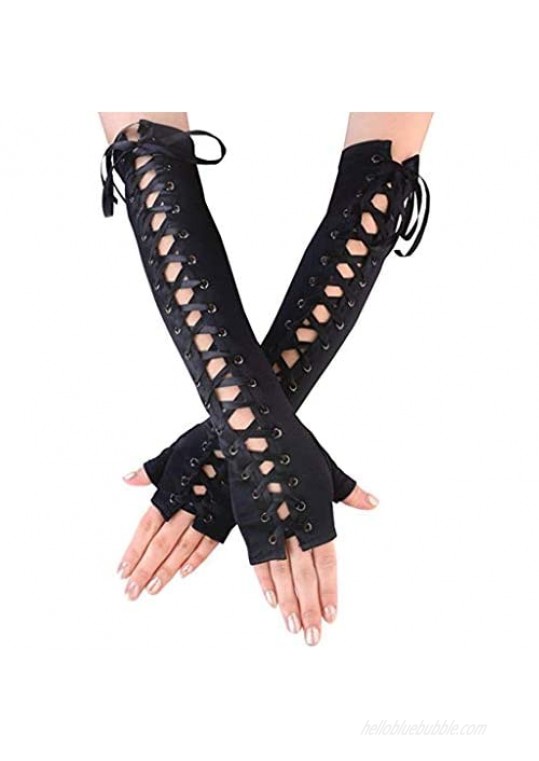 DreamHigh Womens Sexy Elbow Length Fingerless Lace Up Arm Warmer Punk Gloves
