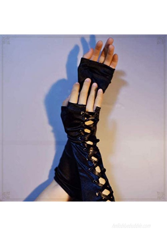 DreamHigh Womens Sexy Elbow Length Fingerless Lace Up Arm Warmer Punk Gloves