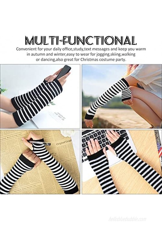 Echolife 6 Pairs Women Long Striped Knee High Socks with Long Knit Arm Warmer Fingerless Gloves for Party Costume