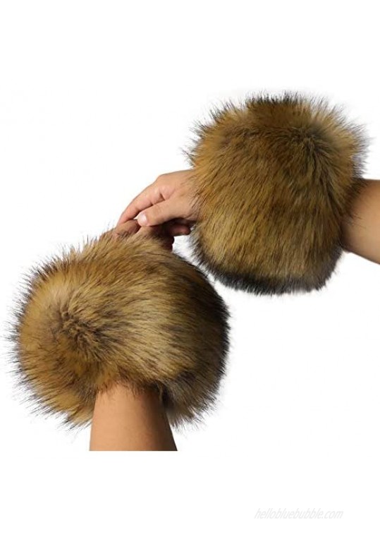 Faux Fur Cuffs Arm Leg Warmers - HOMEYEAH Furry Wrist Cuff Warmer For Women Party Costumes Gifts