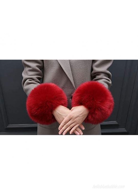 FFYY Women's Winter Faux Fur Arm Warmers Furry Wrist Band Ring Short Cuff