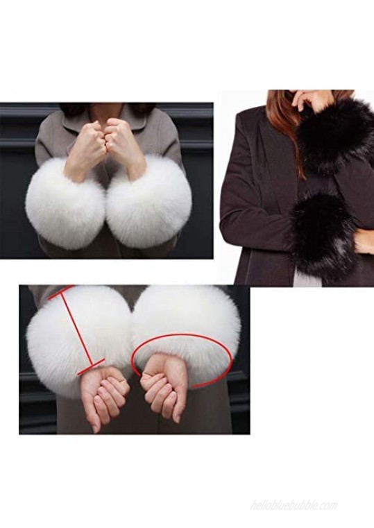 FFYY Women's Winter Faux Fur Arm Warmers Furry Wrist Band Ring Short Cuff