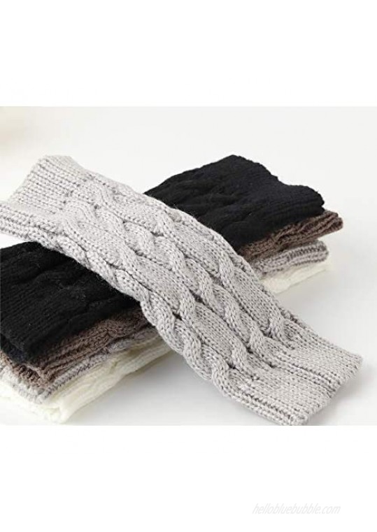 FIBO STEEL Women's Warm Winter Arm Warmers | Hand Crocheted | Soft Fingerless Knit Gloves - 4 Pairs (Black White Gray & Brown) One Size