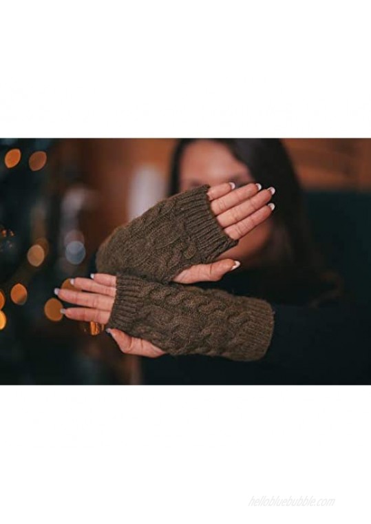 Fingerless Gloves Arm Warmers Wool Knitted Mittens for Women Long Fingerless Thumb Hole Knit Arm Warmers
