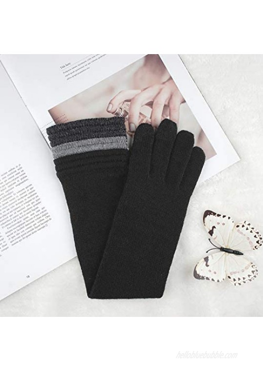 GSG Womens Arm Warmer Wool Long Gloves Mittens Touchscreen Knit Elbow Gloves
