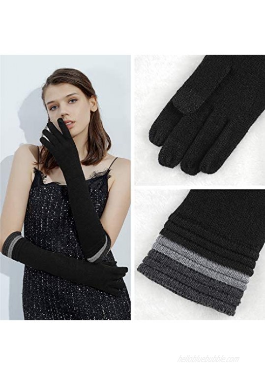 GSG Womens Arm Warmer Wool Long Gloves Mittens Touchscreen Knit Elbow Gloves