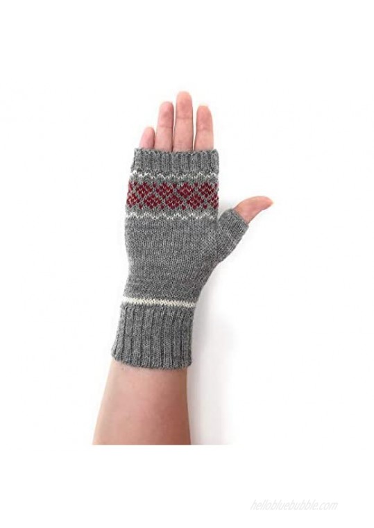 Inca Fashions - Women's 100% Alpaca Wool Fair Isle Geometric Fingerless Mittens -Texting Gloves - Wrist Hand & Arm Warmers