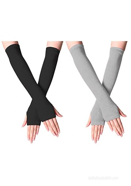 KADBLE 2 Pairs Long Thumbhole Fingerless Gloves for Women Arm Warmers Knit Stretchy Gloves