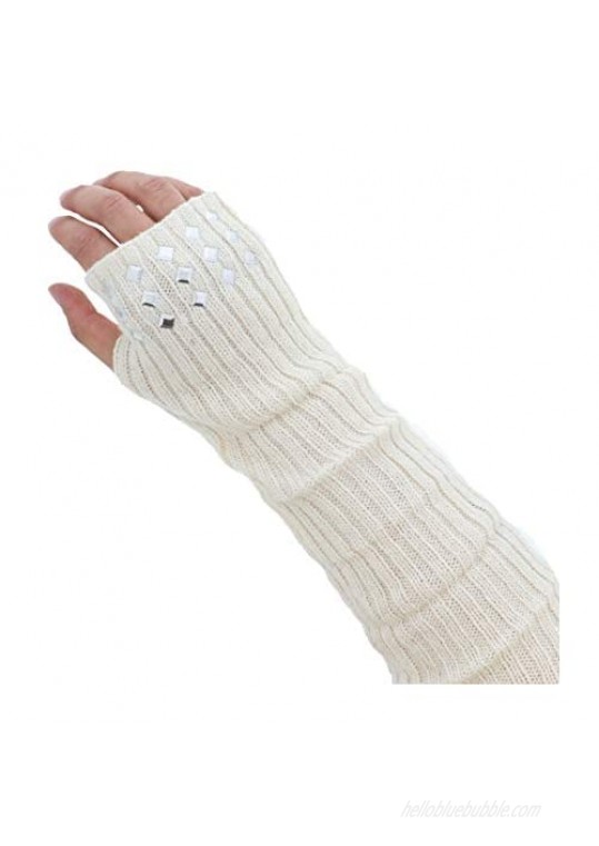 Layered Arm Warmer with Studs Fingerless Gloves for Women
