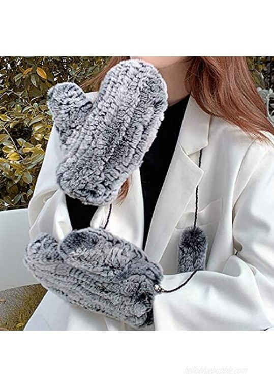 NWSTESLE Women Winter Warm Knit Fingerless Fur Gloves Hand Arm Warmers Mittens wiht fur