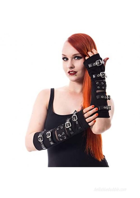 Poizen Industries Riot Armwarmers Arm Warmers Punk Gothic Buckles Corset Lace Gloves - Black