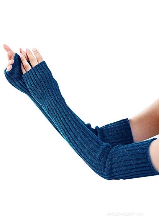 RosinKing Women Long Arm Warmers Winter Knit Fingerless Gloves Hand Crochet Thumbhole Warm Mittens Knitted