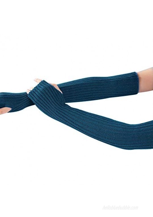 RosinKing Women Long Arm Warmers Winter Knit Fingerless Gloves Hand Crochet Thumbhole Warm Mittens Knitted