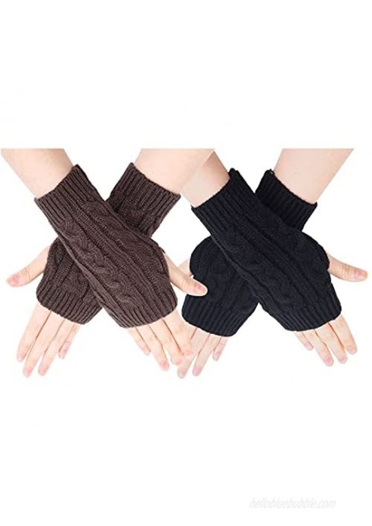 SOCKFUN 2 Pairs Winter Gloves for Women Warm Knit Fingerlss Gloves for Cold Weather Thumbhole Hand Arm Warmers Mittens