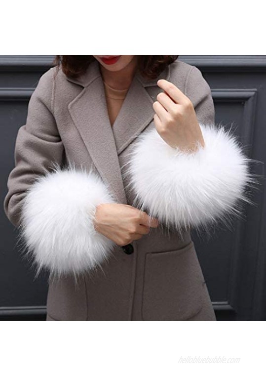 Tngan Winter Faux Fur Arm Warmers Short Furry Wrist Band Ring Cuff for Women